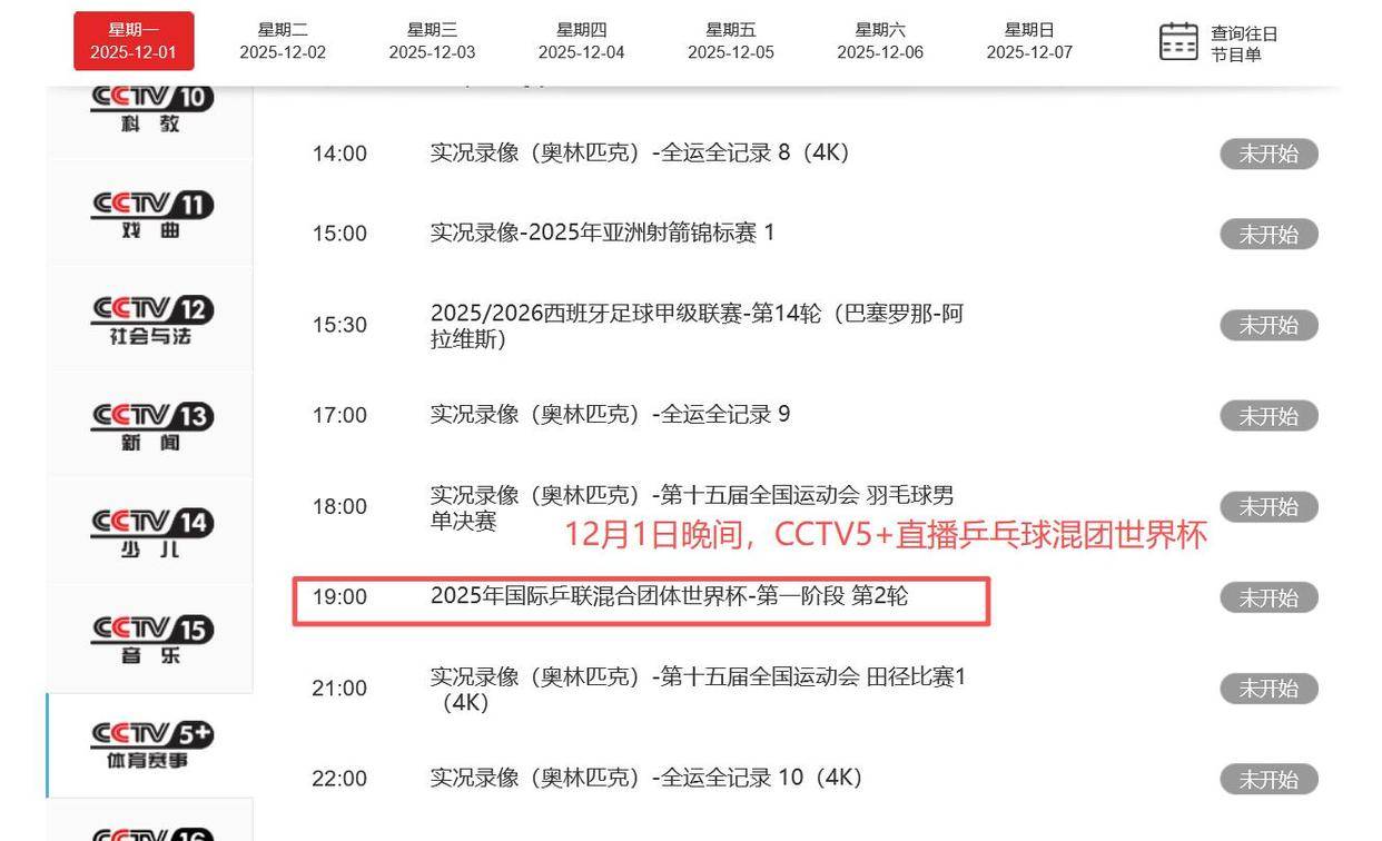 调整！转播混团世界杯有变，CCTV5不直播乒乓球！